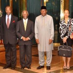 From left: Deputy Executive Secretary, Economic Commission For Africa, Mr Abdalla Hamdok; Chairman, Nigerian Bottling Company Ltd, Mr Segun Apata; Former President of South Africa, Mr Thabo Mbeki; President Goodluck Jonathan; panel member, World Bank Inspection Panel, Zeinab
Elbakri And Director, Global Financial Integrity, Mr Raymond Baker, after a high level panel meeting on illicit financial flow in Africa at the Presidential Villa in Abuja on Monday.