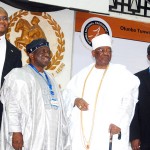 Founder of Otunba Tunwase National Paediatric Centre (OTNPC) in Ijebu-Ode, Otunba Michael Subomi Balogun (2nd from right); Vice Chancellor of University of Ibadan, Professor Isaac Adewole (2nd left); the President of Otunba Tunwase Foundation, Mr. Ladi Balogun (1st left) and the Provost of the College of Medicine of University of Ibadan, Professor Olusegun Akinyinka, at the signing of the Deed of Total Gift of the OTNPC to the College of Medicine of the University. The ceremony took place at Ijebu-Ode on Friday, June 7, 2013.