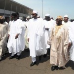 FROM LEFT: APC CHIEFTAIN, SEN. BOLA TINUBU; GOV. MURTALA NYAKO OF ADAMAWA; RETIRED GEN. MUHAMMADU BUHARI; APC CHAIRMAN, CHIEF BISI AKANDE AND RETIRED GEN. BUBA MARWA, AT THE YOLA INTERNATIONAL AIRPORT, DURING THE VISIT OF APC NATIONAL EXECUTIVES TO YOLA ON FRIDAY. PHOTO: NAN