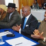 FROM LEFT: MAJORITY WHIP, HOUSE OF REPRESENTATIVES, REP. ISHAKU
BAWA; SEN. NENADI USMAN; SEN. PAULKER EMMANUEL; GOV. EMMANUEL UDUAGHAN OF
DELTA  AND CHAIRMAN, HOUSE COMMITTEE ON COMMERCE, REP. SYLVESTER
OGBAGA,  AT THE 15TH MEETING OF THE HONORARY INTERNATIONAL INVESTORS
COUNCIL  IN LONDON ON FRIDAY