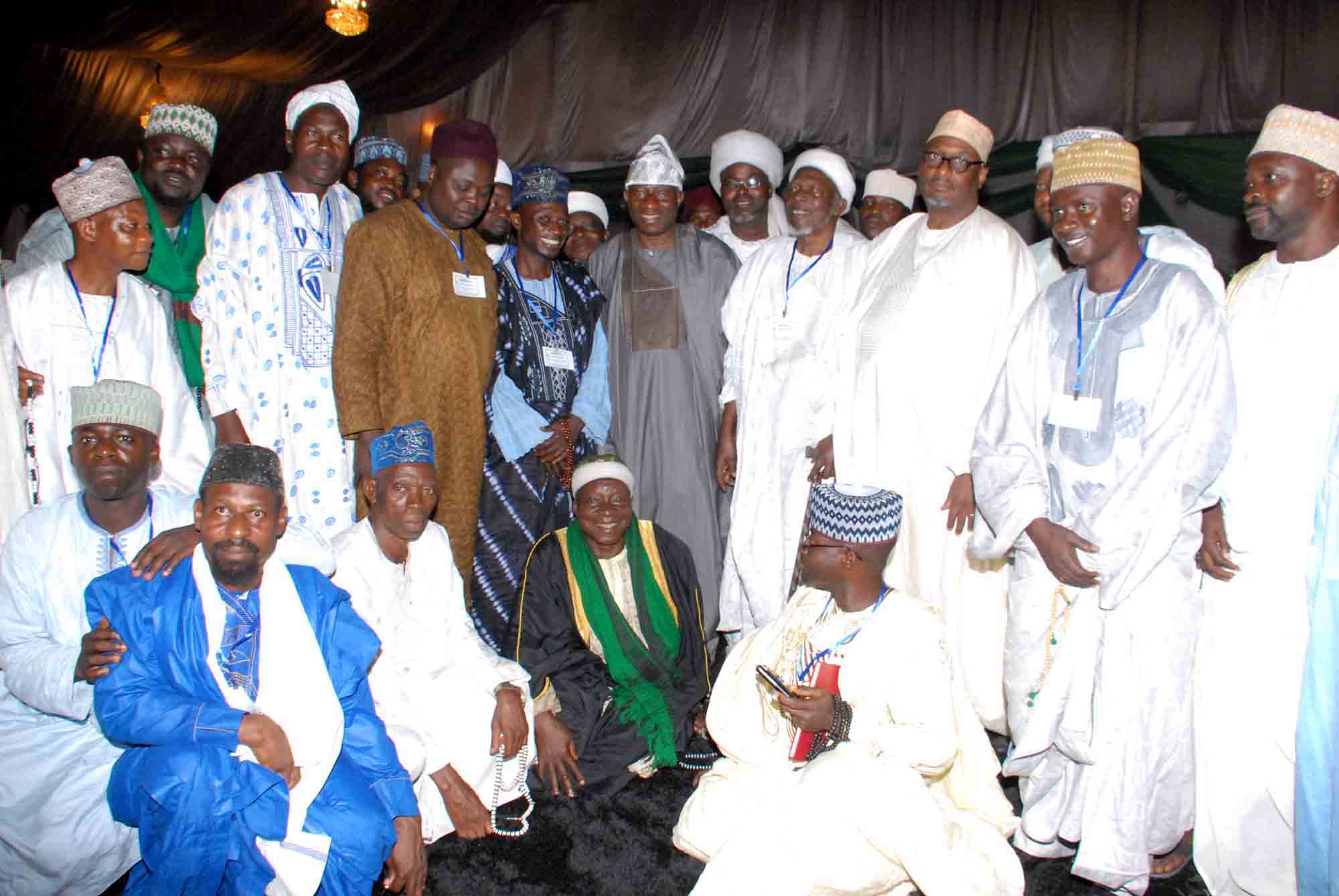 President Goodluck Jonathan (centre) with some Islamic clerics from the South-West when they visited the president at the State House, Marina, Lagos.
