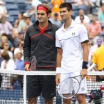 NEW YORK, NY - SEPTEMBER 10:  Roger Federer (L) of Switzerland and Novak Djokovic (R) of Serbia pose by the net prior to the start of their match on Day Thirteen of the 2011 US Open at the USTA Billie Jean King National Tennis Center on September 10, 2011 in the Flushing neighborhood of the Queens borough of New York City.  (Photo by Matthew Stockman/Getty Images)