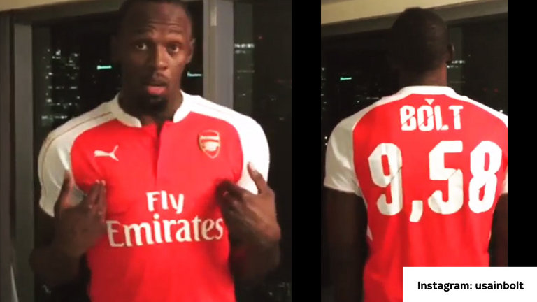 Man United fan Bolt forced to wear Arsenal shirt