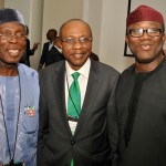 CBN 1 and 2
L-R: Minister of Agriculture and Rural Development, Chief Audu Ogbeh; Governor, Central Bank of Nigeria (CBN), Mr Godwin Emefiele; with Minister of Solid Minerals Development, Dr Kayode Fayemi; during the Bankers Committee Retreat in Lagoson Friday.