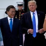 U.S. President Donald Trump and first lady Melania Trump welcome South Korean President Moon Jae-in and his wife Kim Jeong-sook to the White House in Washington, U.S., June 29, 2017. REUTERS/Carlos Barria