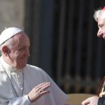 FILE - In this Wednesday, Nov. 19, 2014 file photo, Pope Francis talks with Cardinal Gerhard Ludwig Mueller at the end of his weekly general audience, in St. Peter's Square at the Vatican. Wednesday, Nov. 19, 2014. Pope Francis has declined to renew the mandate of the Vatican's conservative doctrine chief, tapping instead the No. 2 to lead the powerful congregation that handles sex abuse cases and guarantees Catholic orthodoxy around the world. In a short statement Saturday, July , 2017, the Vatican said Francis thanked Cardinal Gerhard Mueller for his service. Mueller's five-year term ends this weekend and he turns 75 in December, the normal retirement age for bishops. (AP Photo/Andrew Medichini, File)