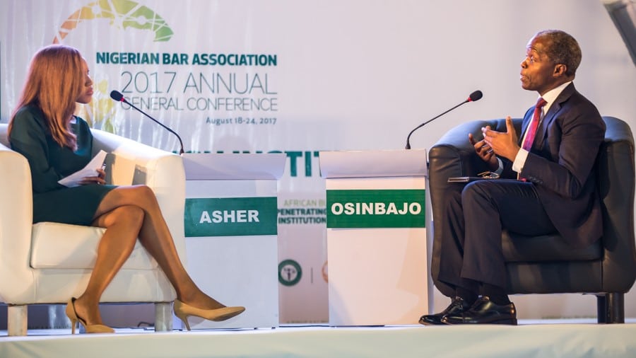 ‘FG spent N1.3trn on capital projects in 2016’, Osinbajo tells CNN’s Asher at NBA Conference plenary
