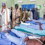 Buhari visits injured soldiers in Maiduguri, urges Army to maintain loyalty, defend country