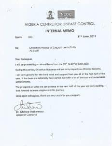 Crisis hits  Nigeria Centre for Disease Control office as D-G refuses to leave after tenure