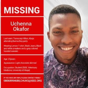 UNIABUJA 500 Level student missing, last seen at Transcorp Hilton