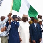 Pic.4. Minister of Information and Culture, Alhaji Lai Mohammed (3rd L), flagging off Argungu Fishing Festival Moto rally in Abuja on Wednesday (11/3/20).with are: Gov. Abubakar Bagudu of Kebbi State (L); Sen. Osita Izunaso and other dignitaries 
01433/11/3/2020/Johnson Udeani/NAN