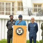 Sanwo-Olu briefing the media