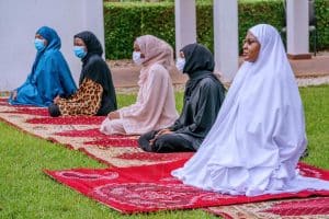 Buhari, Aisha, children, others observe Eid prayer inside Aso Villa