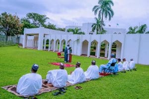 Buhari, Aisha, children, others observe Eid prayer inside Aso Villa