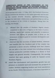 Southern Governors ban open grazing; support restructuring, state police; urge Buhari to address Nigerians on insecurity