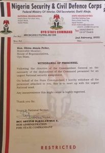 NSCDC Controller-General reinstates officers withdrawn from Peller