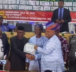 INEC presents Certificate of Return to Adeleke, Deputy