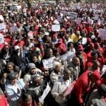 Striking public servants including teachers take part in a strike at the Pretoria city centre,  File. 
REUTERS/Siphiwe Sibeko