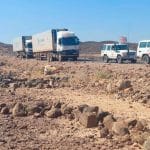 A convoy of trucks from the International Committee of the Red Cross (ICRC) deliver lifesaving medical supplies are seen on the road to Mekelle, in Tigray region, Ethiopia November 15, 2022. International Committee of the Red Cross/Handout via REUTERS