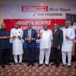 L-R: Mr Okezie Akaniro, Senior VP Konga, Mr. Chooks Oko, Special Adviser (Media) to Gov Dave Umahi, Hon. Festus Agas, Chief of Staff to Gov Ifeanyi Okowa, Mr Hakeem Bello,  Media Adviser to Minister of Works and Housing; Hon. Declan Emelumba, Commissioner for Information and Strategy Imo State,  Mr. Ken Ugbechie (Author of the Book: Heroes and Sheroes); Mr. Femi Babafemi, Director, Media and Advocacy NDLEA , and Mr. Reuben Muoka, at the Political Economist Merit Award and Book Presentation in Lagos...on Thursday.