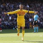 Soccer Football - LaLiga - FC Barcelona v Atletico Madrid - Camp Nou, Barcelona, Spain - April 23, 2023 FC Barcelona's Ferran Torres celebrates scoring their first goal REUTERS/Albert Gea
