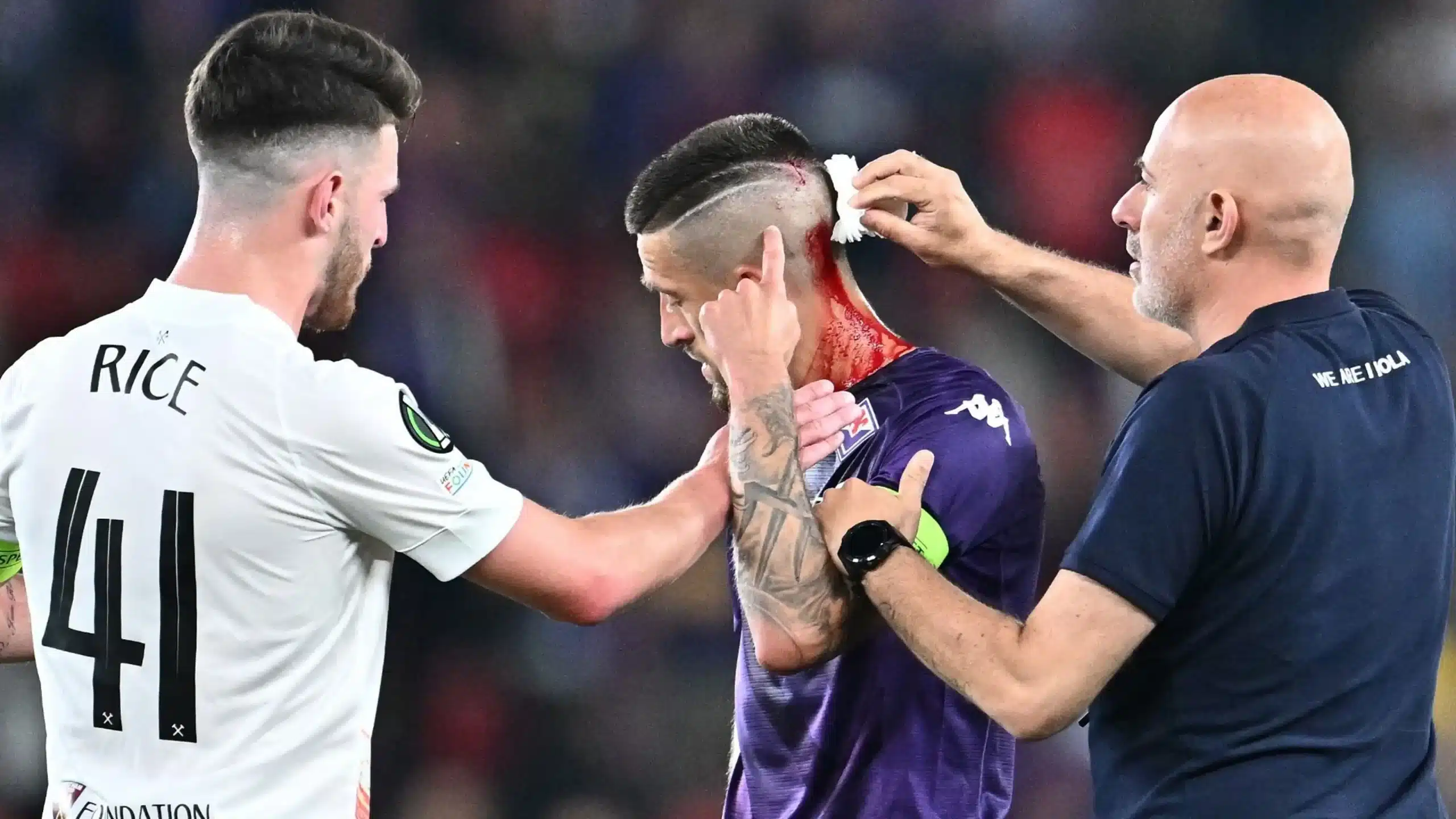 Fiorentina player struck by object thrown from West Ham fans