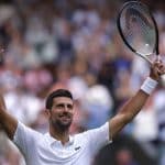 Tennis - Wimbledon - All England Lawn Tennis and Croquet Club, London, Britain - July 11, 2023 Serbia's Novak Djokovic celebrates winning his quarter final match against Russia's Andrey Rublev REUTERS/Andrew Couldridge