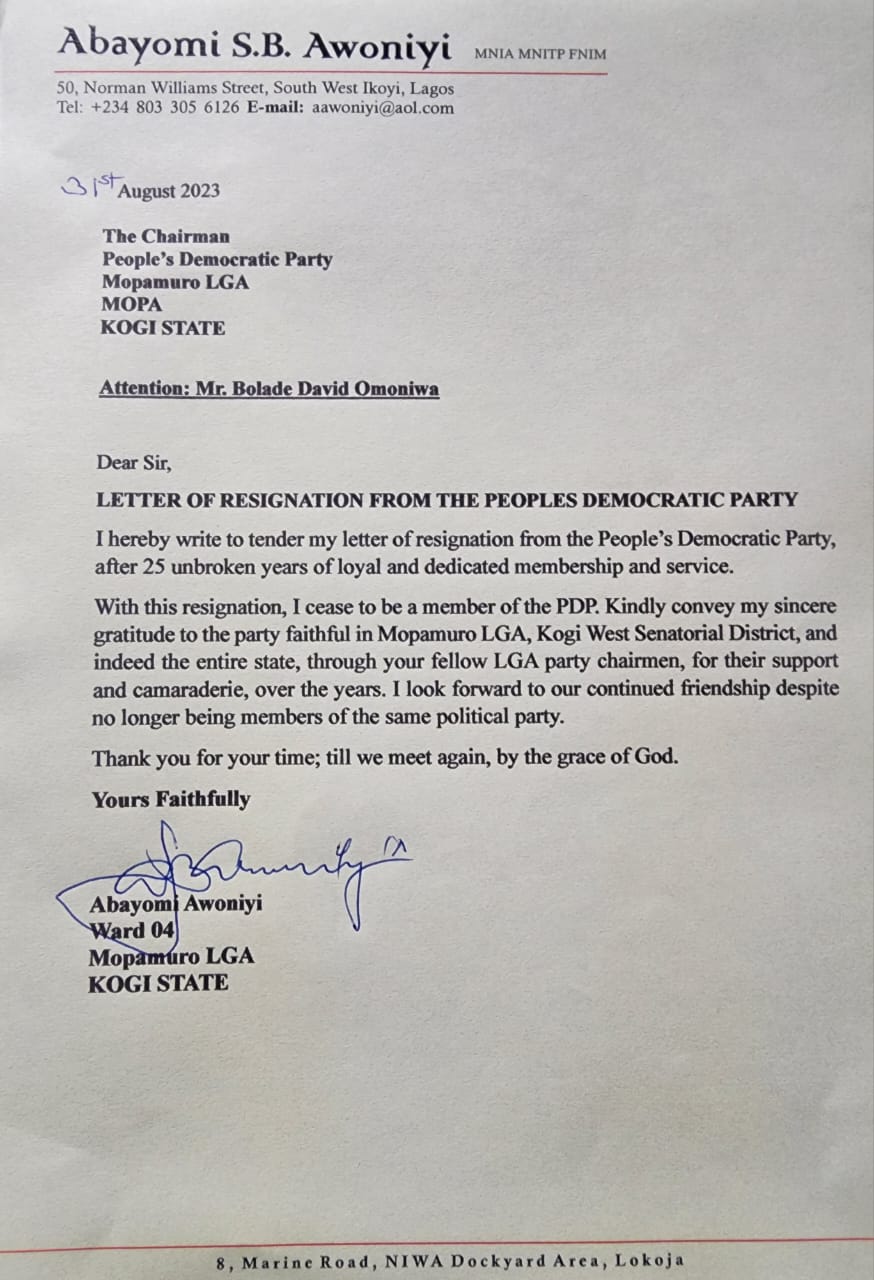 Kogi guber: PDP crisis deepens as ex-Deputy Governor, Yomi Awoniyi, dumps party, may work for APC’s Ododo