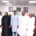 L-R:  Minister of Environment, Balarabe Abbas Lawal; Minister of State, Police Affairs, Imaan Sulaiman-Ibrahim; Minister of Solid Minerals Development, Dr. Dele Alake; Minister of Defence, Alhaji Muhammed Badaru Abubakar; Minister of Marine and Blue Economy, Adegboyega Oyetola and Minister of Interior, Olubunmi Tunji-Ojo...during the  meeting.