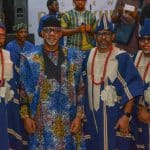 L-R: Ayoade Opaleye; Ogun State Governor, Prince Dapo Abiodun; Adekunle and Tokunbo Opaleye during the final burial ceremony of former Military Administrator of Ondo State, Maj. Gen. Ekundayo Opaleye (rtd) in Abeokuta, on Friday.