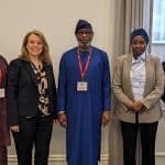 L-R: Fatima Maikore, Chief Operating Officer; Agnes Dasewicz , U.S. International Development Finance Corporation (DFC); Dr. Dele Alake, Minister of Solid Minerals; Fatima Shinkafi, Executive Secretary, Solid Minerals Development Fund and Alex Macdonald, Director Africa Policy at Ministerial Roundtable on Powering Africa in Washington DC.