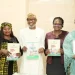 L-R: National Secretary of Women In Mining In Nigeria, Mrs Emily Ofodile; Mrs Ngozi Okoye, N&G Consultant; Minister of Solid Minerals Development, Dr Dele Alake; Permanent Secretary of Ministry of Solid Minerals Development, Dr Mary Ogbe & WIMIN Executive; during the Unveiling of the Gender Strategy by the minister, on Tuesday in Abuja.