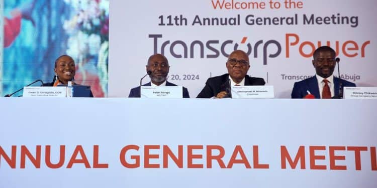 L-R: Dr. Owen D. Omogiafo, OON, Non-Executive Director; Peter Ikenga, Managing Director/CEO; Emmanuel N. Nnorom, Chairman; Stanley Chikwendu, Company Secretary at the Annual General Meeting of Transcorp Power Plc held at Transcorp Hilton Abuja...on Monday.
