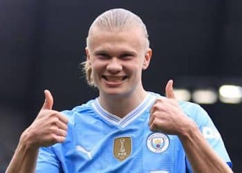 Haaland double puts Manchester City on brink of EPL title 