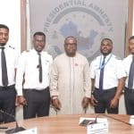 The Administrator of the Presidential Amnesty Programme, Dr Dennis Otuaro (centre); Cadet Pilots Lawrence Oliki and Kingsley Bassey (left); Cadet Pilots Osekporovwere Diamond and  Crosby Otobo (right) when the Administrator officially hosted the quartet at the PAP Office in Abuja on July 5, 2024, after the completion of their sponsored type-rating programme in South Africa.