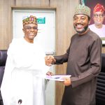 The outgoing Managing Director of the Nigerian Ports Authority, Mohammed Koko (right) handing over to the new Managing Director, Dr. Abubakar Dantsoho, at the NPA headquarters in Lagos...on Monday