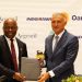 L-R: Wale Tinubu, CON, Group Chief Executive, Oando PLC and Guido Brusco, Chief Operating Officer, General Director of Natural Resources, ENI; at the signing for the acquisition of the Nigerian Agip Oil Company (NAOC) on Thursday, Aug. 22nd, in London, United Kingdom