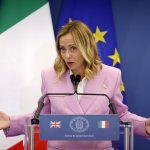 (240916) -- ROME, Sept. 16, 2024 (Xinhua) -- Italian Prime Minister Giorgia Meloni attends a press conference with British Prime Minister Keir Starmer (not in the picture) at Villa Doria Pamphili in Rome, Italy, on Sept. 16, 2024. The two leaders held a closed-door session before addressing the media, discussing immigration, the Russia-Ukraine conflict, energy policy, economic growth, and post-Brexit relations between the UK and the European Union. (Photo by Alberto Lingria/Xinhua)