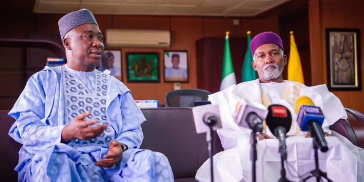 Alt="(R-L): Amb. Yusuf Tuggar, Minister of Foreign Affairs with NFF President Ibrahim Gusau