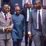 Alt="From left:Rev. Sam Oye, the Lead Pastor of The Transforming Church (TTC) and Dr Alex Otti, Governor of Abia with his aide"