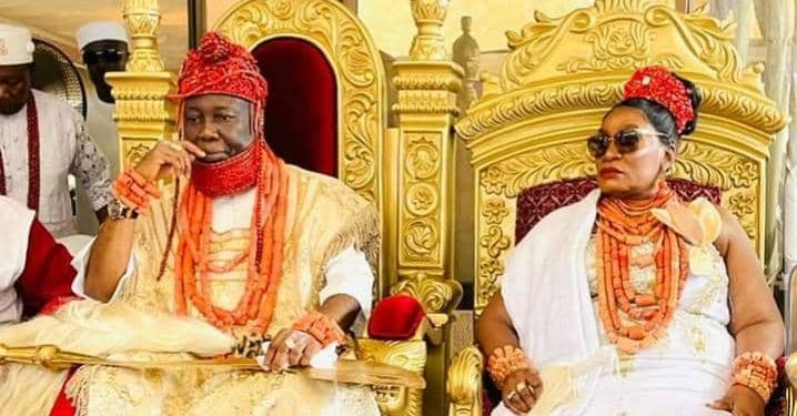 Alt ="(L)Prof. Epiphany Azinge and his wife Valerie during his coronation on Saturday in Asaba"
