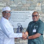 National Coordinator of the National Counter Terrorism Centre,  Maj-Gen Adamu Laka (left), and the Administrator of the Presidential Amnesty Programme, Dr Dennis Otuaro (right), during the latter's visit to the former in Abuja.