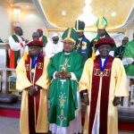 Former Presidents Olusegun Obasanjo, Yakubu Gowon and Dr Oliver Aba Prelate, Methodist Church Nigeria during the event.
