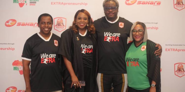 L-R: Head, Corporate Communications, Sahara Group, Bethel Obioma; Head of Programmes, Sahara Group Foundation, Chidilim Menakaya; Executive Director, Sahara Group, Kola Adesina and Director,  Governance and Sustainability, Sahara Group, Ejiro Gray, at the launch of the Making A Difference Around Africa (MADAA) initiative aimed at empowering entrepreneurs, social innovators and researchers, among ideas to transform and scale their ideas and businesses.