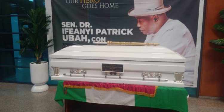 Alt="Remains of late Sen. Ifeanyi Ubah laid at the foyer of Senate Chamber"