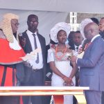 Chief Judge of Edo State, Justice Daniel Okungbowa, administering oaths of office and allegiance on Okpebholo