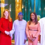 L-R: Osagie Okunbor, Country Chair, Shell Companies in Nigeria; Zoe Yujnovich,  Executive Director, Integrated Gas & Upstream, Shell Global; President Bola Tinubu; Olu Verheijen, Special Adviser to the President on Energy and Mele Kyari, Group CEO, NNPC Ltd.