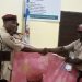 FRSC Lagos Sector Commander, Kehinde Hamzat (left) presenting a gift to Habib Sayidi