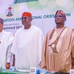 L-R: Kaduna State Governor, Senator Uba Sani; Minister of Information and National Orientation, Mohammed Idris; Chairman, Senate Committee on Information and National Orientation, Senator Kenneth Eze; Chairman House Committee on Information, National Orientation, Ethics, and Values, Hon. Olusola Steve Fatoba and the Director overseeing the office of the Permanent Secretary, Federal Ministry of Information and National Orientation, Mrs. Comfort Ajiboye at the 48th National Council of Information and National Orientation in Kaduna...on Friday