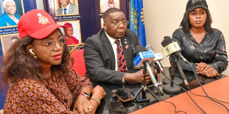 L-R: District Governor Elect, District 9127, Princess Joy Okoro; Past District Governor/Chairman Trustees Visit to Nigeria Committee, Dr. Victor C. Onukwucha and Mobilisation Chair for Mental Health Committee, District 9127, Ibe Onyebuchi, during a press briefing on the incoming visit of the Chairman of the Board of Trustees,  Rotary International Foundation, Mark Maloney, held at Polio House Area 2, Abuja.